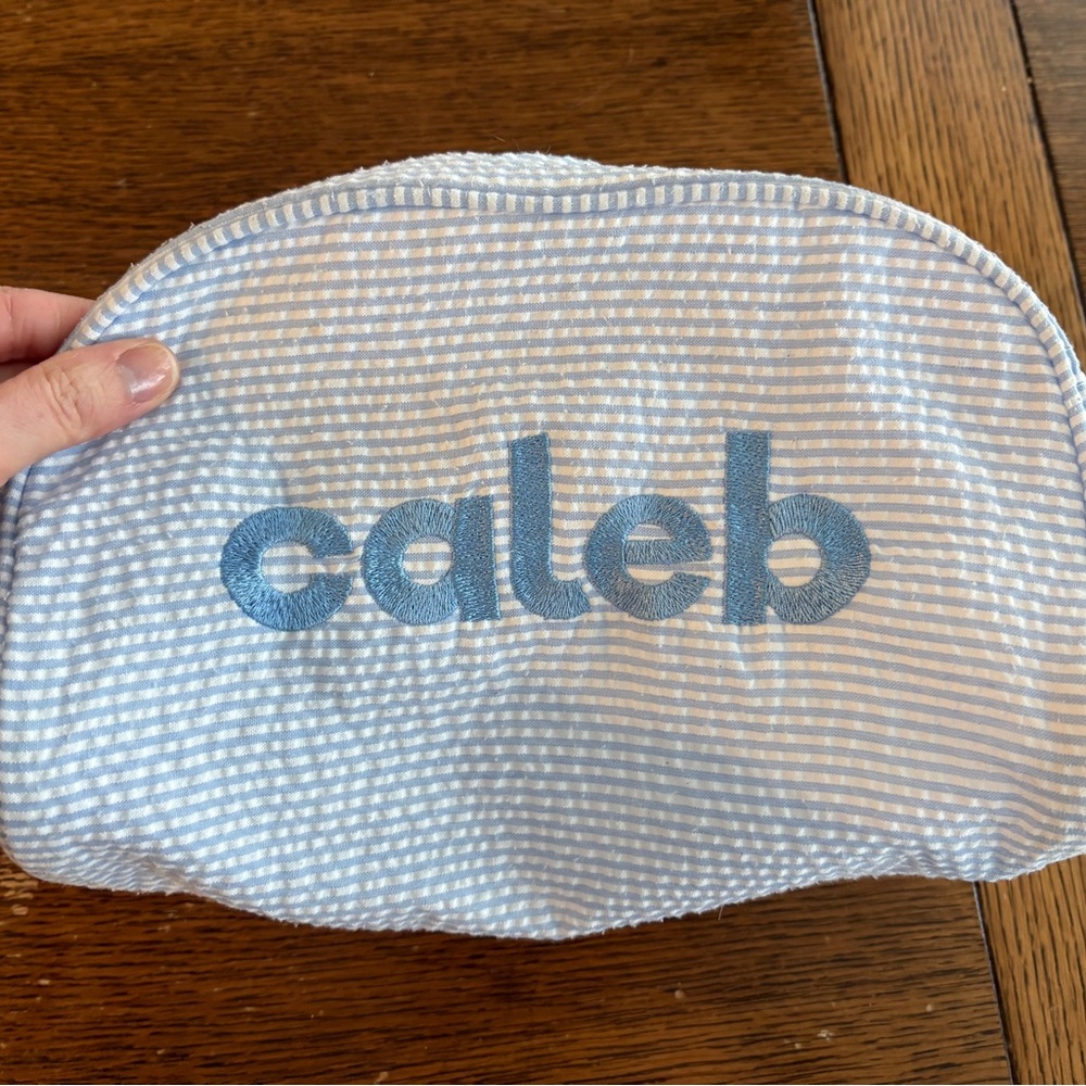 Blue and White Seersucker Pouch